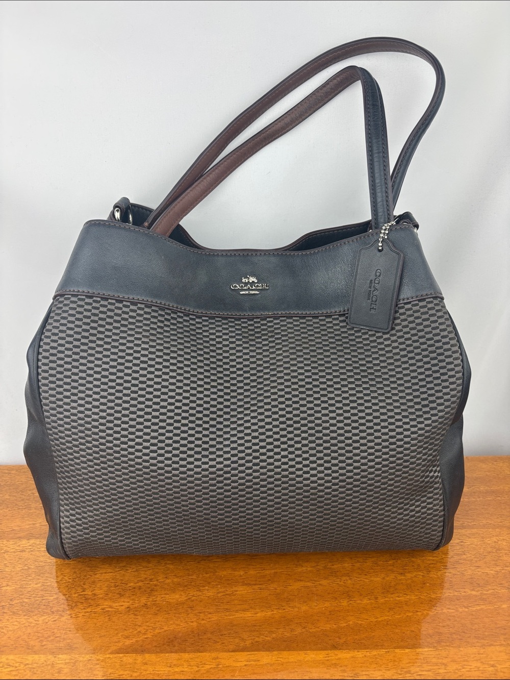 Coach Lexy leather and legacy jacquard three compartment shoulder bag hobo purse
